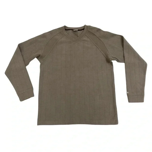 COLUMBIA XCO V-Neck Long Sleeve Beige Ribbed Knit Sweater Men’s Large Soft - Picture 1 of 7